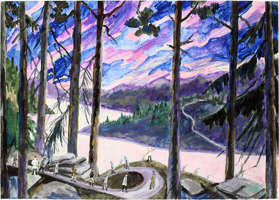 Попов Дмитрий Фёдорович. Эскиз сцены хора каторжан «Мы идем по кремнистой дороге» к пятой картине оперы Д.Г. Френкеля по мотивам романа В.Я. Шишкова «Угрюм-река» (Ленинградский Малый театр оперы и балета)